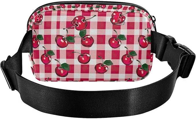 Cherry Red Checkered Plaid Fanny Pack for Women Men Water Resistant Fashion Waist Packs with Adjustable Strap Belt Bag for Travel Workout Jogging Hiking 21219406