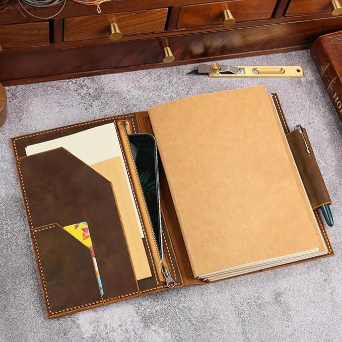Personalized leather travel journal A5 refillable notebook/leather passport boarding pass holder/leather travel organizer NA505TZ