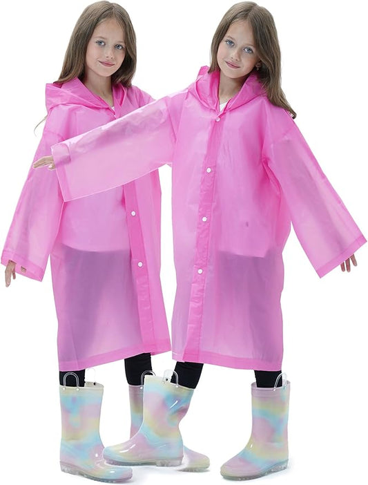 2 Pack Raincoats for Kids, Reusable Rain Ponchos with Hood and Sleeves Rain Coats for Boys and Girls