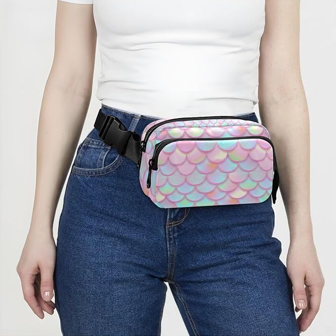 Colorful Mermaid Scale Fanny Pack for Women Men Water Resistant Fashion Waist Packs with Adjustable Strap Belt Bag for Travel Workout Jogging Hiking 21219393