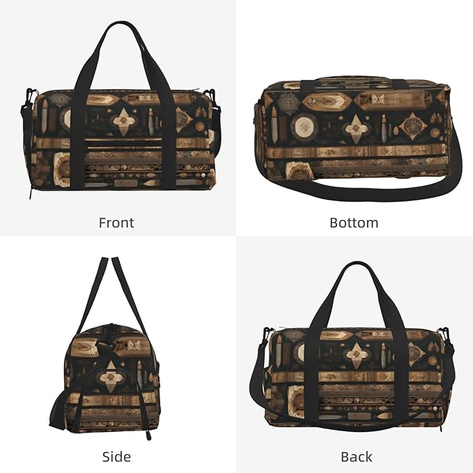 Bohemian style Print Gym Bag with Shoe Compartment for Women Men, 17.7in Sports Duffle Weekender Tote, Overnight Travel Duffel Bag Carry On