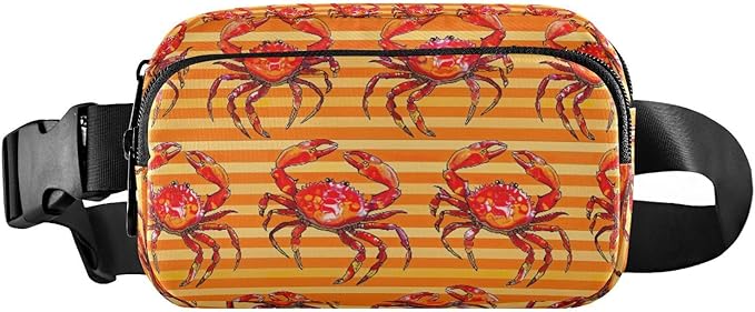 Red Crabs on Orange Stripe Fanny Pack for Women Men Water Resistant Fashion Waist Packs with Adjustable Strap Belt Bag for Travel Workout Jogging Hiking 21219150
