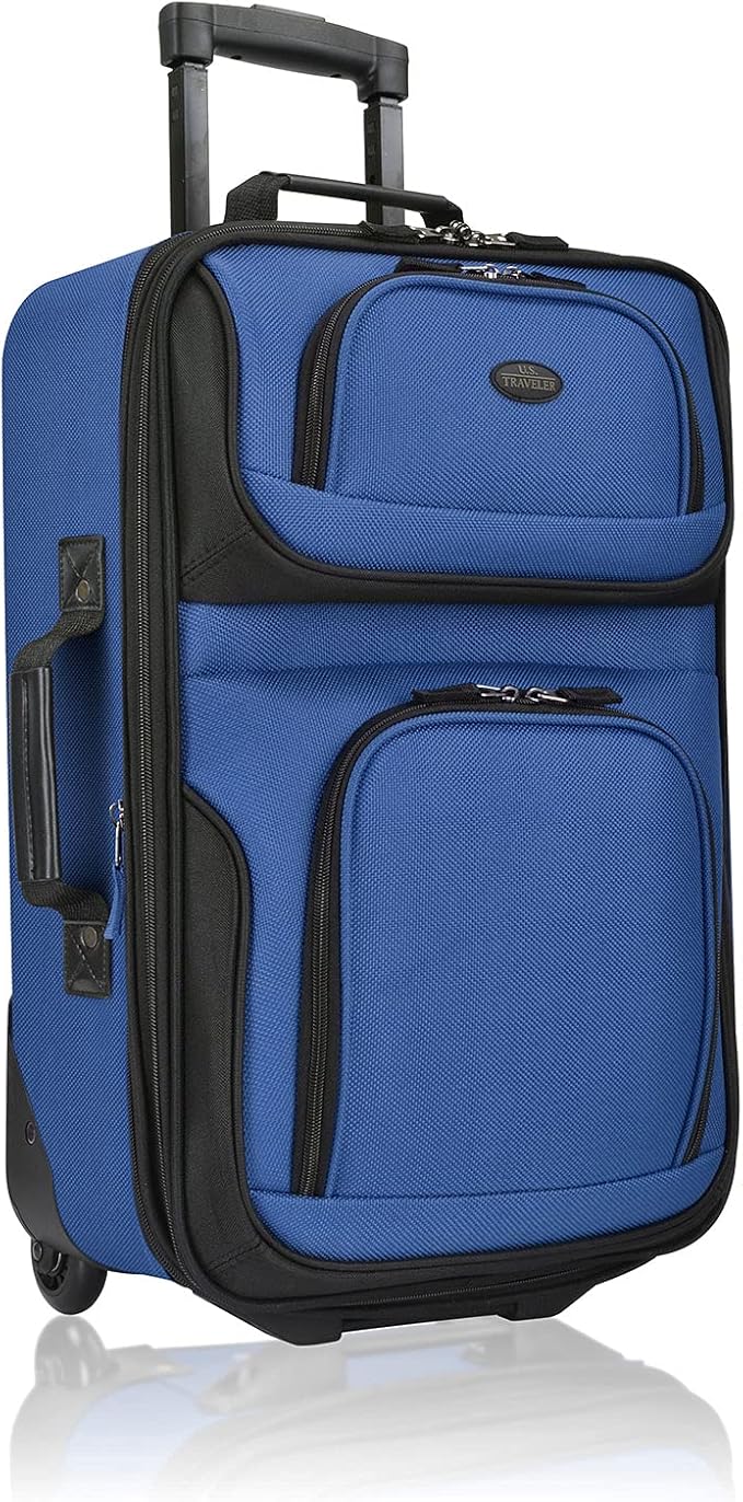 U.S. Traveler Rio Lightweight Softside Rolling Carry-on Suitcase, 2-Wheel Single, Royal Blue