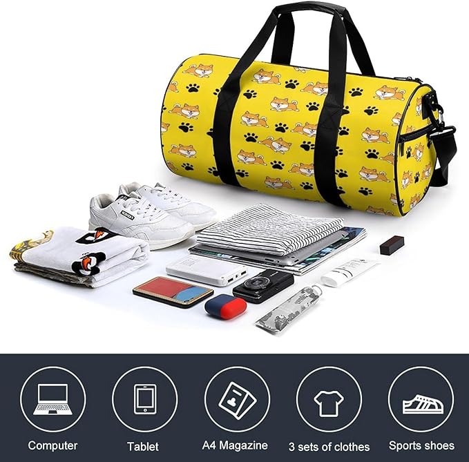 Gym Sports Travel Workout Bag Cute Shiba Inu Glasses Dog Dance Yoga Gymnastics Bag Basketball Football Weekender Bags for Men Women