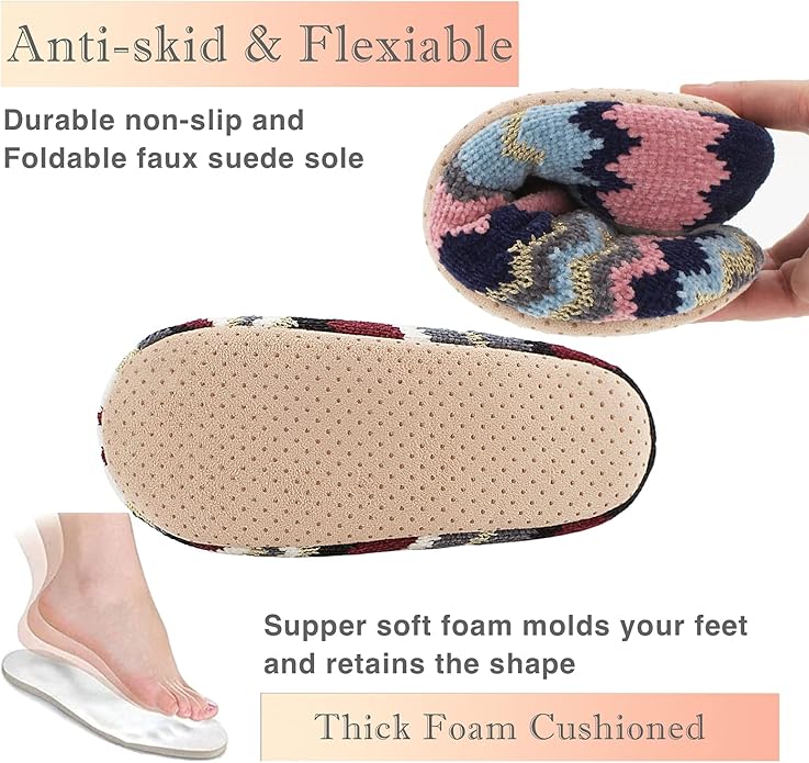 Cozylook 2-Pair Women's Soft Sole Slipper Socks with Grippers, Thick Warm Cozy Sherpa Lined Home Socks Set, Cable Knitted Non-slip Fluffy Winter House Bedroom Slippers