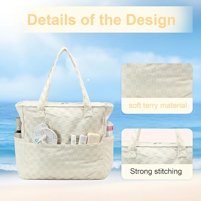 LEDAOU Large Beach Bag Women Waterproof Sandproof Zipper Beach Tote Pool Bag for Swim Gym Grocery Travel with Wet Pocket | Waterproof, Sandproof, Zipper, Pool, Gym, Grocery