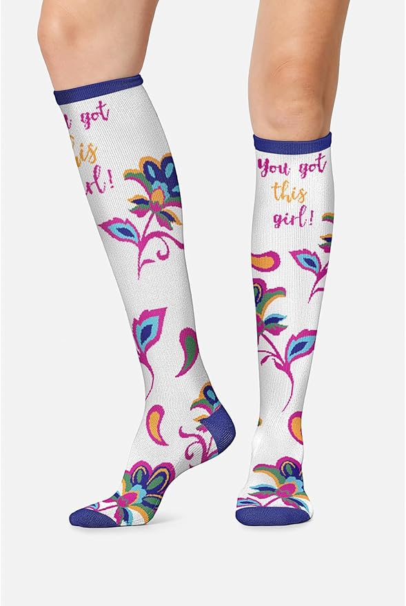 Cherokee Women's 10-15mmHg Compression Socks – Fun Print Knee Highs with Light Support, Soft Feel - PRINTSUPPORT