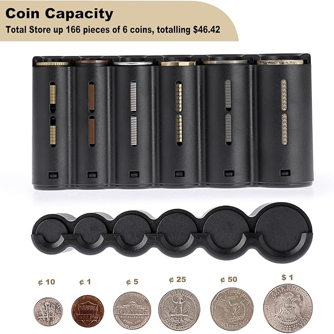 BSTKEY US Coin Holder Coin Dispenser, Fanny Pack with Banknote Waiters Purse Coin Sorter Coin Organizer, Black Coin Storage Bag with Belt for Waitress Server Collector Cashier Change