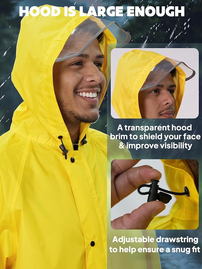 ANYOO Waterproof Rain Jacket for Men Women Lightweight Long Sleeve Raincoat with Hood Emergency Rain Poncho Adults for Hiking