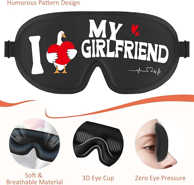 Funny 3D Zero Pressure Sleep Eye Mask for Men Women Side Sleeper, Adjustable Blackout Breathable Eye Masks for Travel Nap Night Sleep, Humorous Gift Stocking Stuffers (Love My Girlfriend)