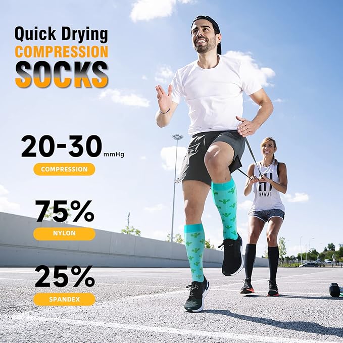 bropite Flora Compression Socks for Women & Men-Knee high 6 Pairs 20-30mmhg Support Running Nurse Travel