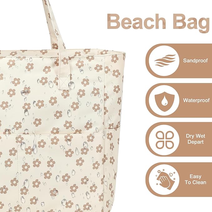 Bluboon Beach Bags for Women, Large Waterproof Tote Bag With Wet Compartment for Pool Weekender Travel Gym