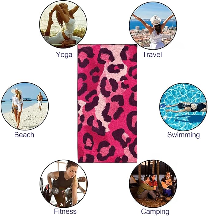 Pink Leopard Print Beach Towel, 36"x72" Sand Free Quick Dry Thin Lightweight Microfiber Towel Gifts for Women