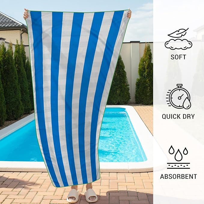 Gogreen Quick Dry Sand Free Beach Towel for Travel Pool Lightweight 71x32 in Absorbent Microfiber Oversized Towels Yoga Bath Camping Sport - Stylish Unique Gift - Stripe