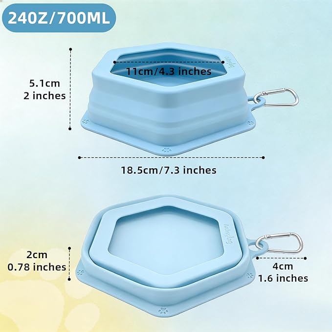 1-Pack Collapsible Pet Water Bowl, Spill Proof No Splash Dog Travel Bowl with Carabiner, Silicone Bowl for Hiking Camping Walking Road Trips, BPA Free Dishwasher Safe, 24oz Morandi Blue