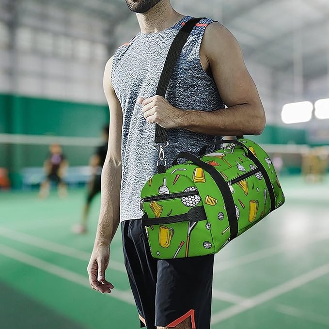 Golf Element Sport Gym Bag for Men Women Cartoon Ball Travel Duffel Bag with Wet Pocket Shoes Compartment Carry on Pack for Workout Overnight Weekend Trip