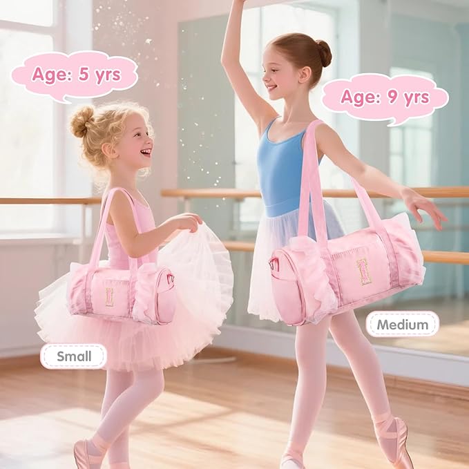 Personalized Initial Dance Bag for Girls 4-6, Small Lace Gym Sport Yoga Cheer Dance Bags Gift for Teen Girls, Cute Letter Kids Ballet Bag Toddler Travel Duffel Tote with Adjustable Straps(Pink-I)