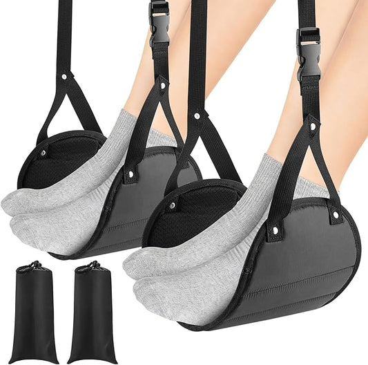 2-Pack Airplane Foot Hammock for Plane Travel – Adjustable Leg Rest Foot Hammock with Metal Buckles – Lightweight Travel Foot Rest for Airplane, Train, Bus and Car