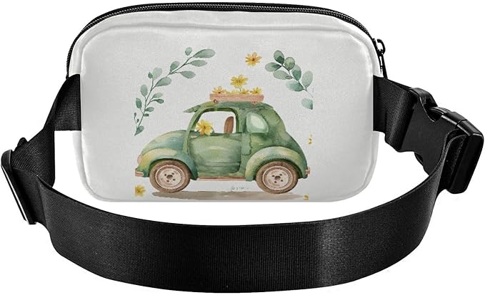 Happy Spring Car Flower Fanny Pack for Women Men Water Resistant Fashion Waist Packs with Adjustable Strap Belt Bag for Travel Workout Jogging Hiking 21218879
