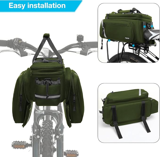 MOSISO Bike Rack Bag with Rain Cover, Bike Trunk Cooler Handag Insulated Bicycle Rear Seat Pouch with 2 Side Foldable Panniers, 8L Cycling Backseat Storage Cargo Saddle Shoulder Bag, Army Green