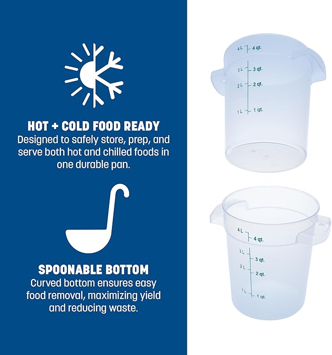 Carlisle FoodService Products Storplus Round Food Storage Container with Stackable Design for Catering, Buffets, Restaurants, Polypropylene (Pp), 4 Quart, Clear