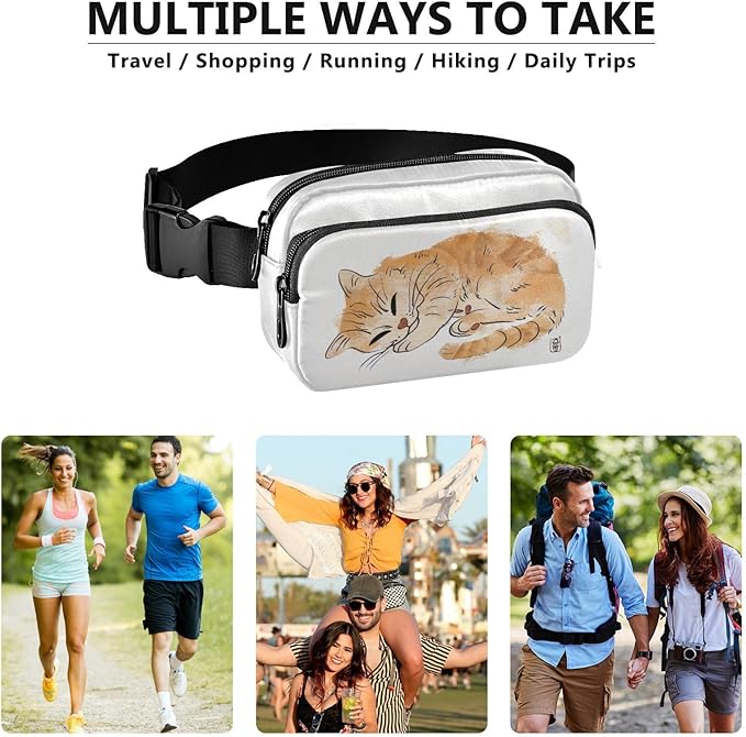 Sleeping Cat Fanny Pack for Women Men Water Resistant Fashion Waist Packs with Adjustable Strap Belt Bag for Travel Workout Jogging Hiking 21218703