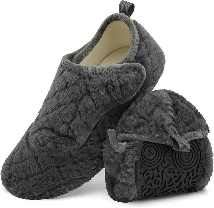 BARERUN Slippers for Women Men Wide House Diabetic Shoes for Women Men Warm Arthritis Edema Swollen Neuropathy Socks Slip on Adjustable Fuzzy Comfy Soft Womens Mens Bedroom Sliipers