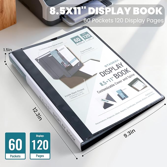 60-Pocket Portfolio Binder Display 120 Pages, 8.5x11 Binder with Plastic Sleeves, Art Portfolio Folder with Clear Sheet Protectors, Presentation Book for Artwork, Document Organizer