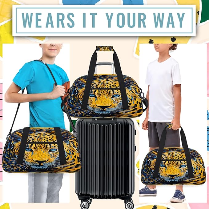 Travel Duffle Bag for travel duffle bag sports Girls Boys Kids Leopard Cool Cheetah Lightweight Overnight Sleepover Weekender Bags Small Dance Gym Sport Bag Teens Carry-On Size Workout Bag
