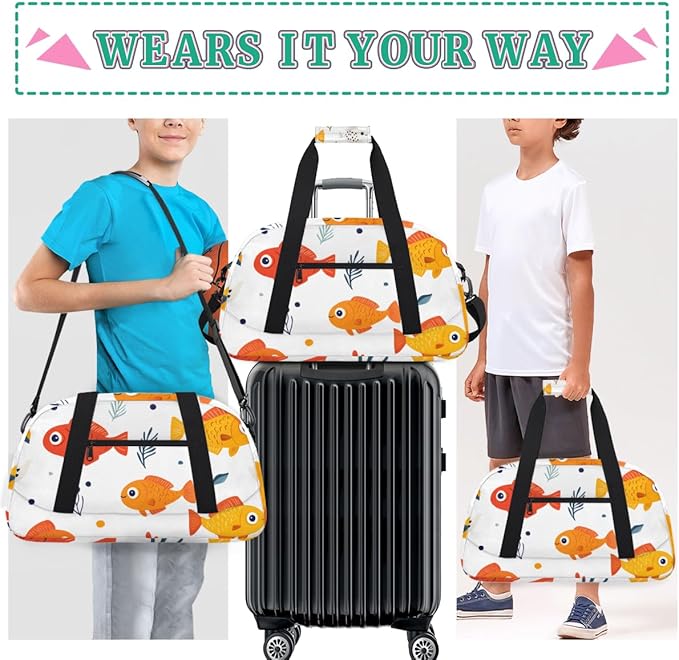Fish Gym Travel Duffle Bag for Women & Men with Front Zipper Pocket for Sports, Overnight, Weekender, Carry On,Workout & Dance Bag,Cute Fish,18.9 * 8.7 * 10.6 in