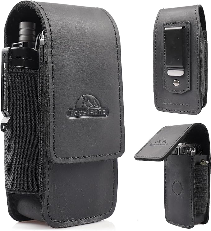 Topstache Multitool Sheath with Belt Clip - EDC Belt Organizer Multi Tool Case - Leather Multitool Holster for Belt - Magnetic Closure Leather Multitool Pouch Fits Folding Tool, Black