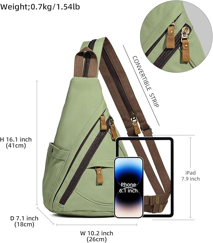 KL928 Canvas Sling Bag - Small Crossbody Backpack Shoulder Casual Daypack Rucksack for Men Women(MatchaGreen)