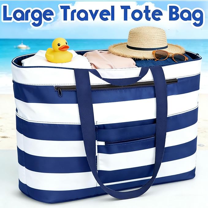 BKNOOU Extra Large Beach Bags Waterproof Sandproof XL Beach Tote Bag for Women Zipper Foldable Swim Pool Bag with Wet Pocket