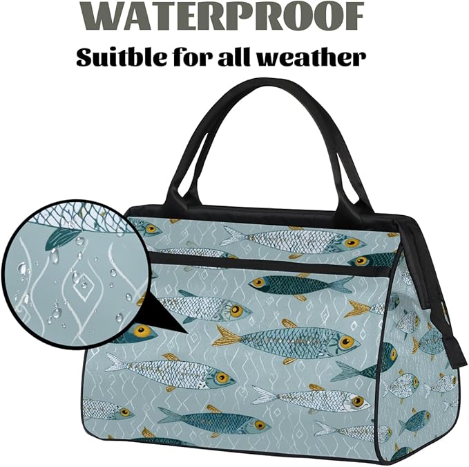 Gym Bag for Women Men, Cute Fish Pattern Sports Duffel Bags, Waterproof Travel Weekender Overnight Carry On Tote Bags for Travel Sports