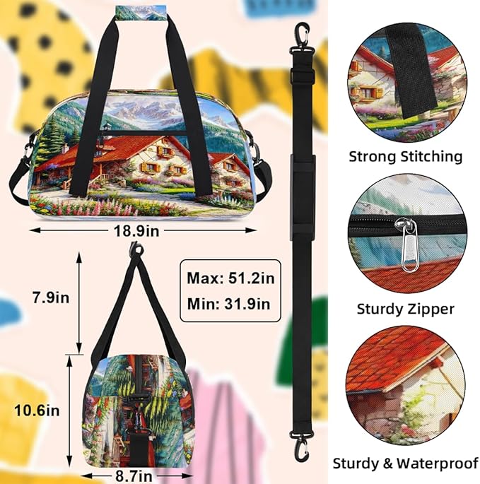 Travel Duffle Bag for travel duffle bag sports Girls Boys Kids Lscape Mountain House Lightweight Overnight Sleepover Weekender Bags Small Dance Gym Sport Bag Teens Carry-On Size Workout Bag