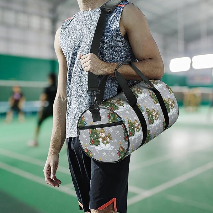 Unisex Foldable Gym Bag Christmas Tree Snowman Lightweight Travel Sports Bag Workout Yoga Dance Bags Overnight Weekender Bags