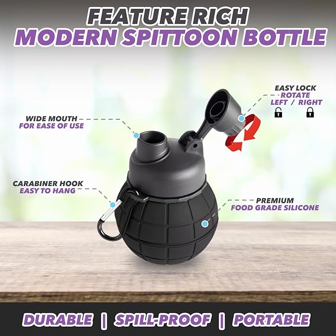 Maynas Spittoon for Chewing Tobacco | Portable Spit Cup, Collapsible Silicone Dip Spitting Accessories | Spill Resistant Spitter Jug with Lid | Travel Spitune 15 Oz, Black