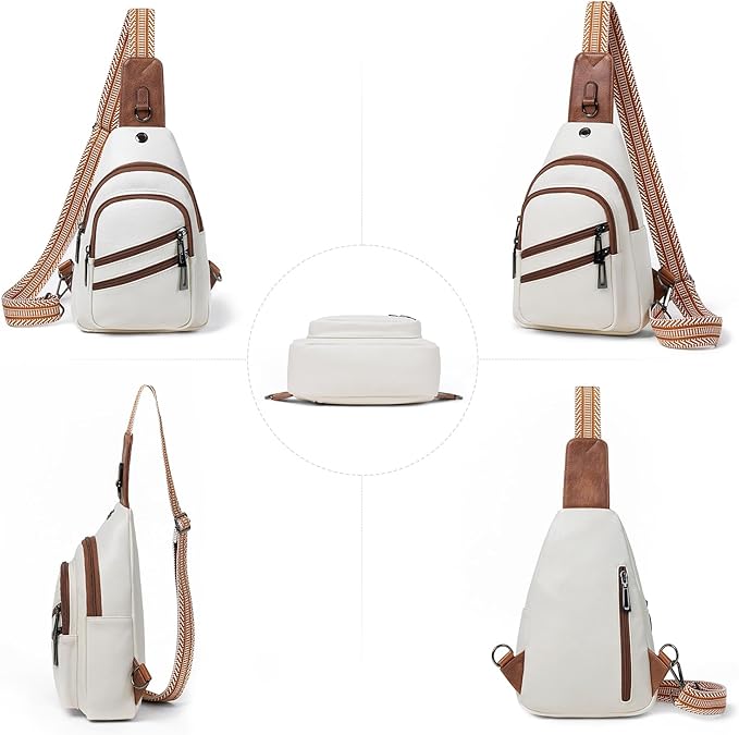 7L Crossboydy Sling Bag for Women Vegan Leather Crossbody Purse Fanny Pack Chest Bag for Travel, Beige