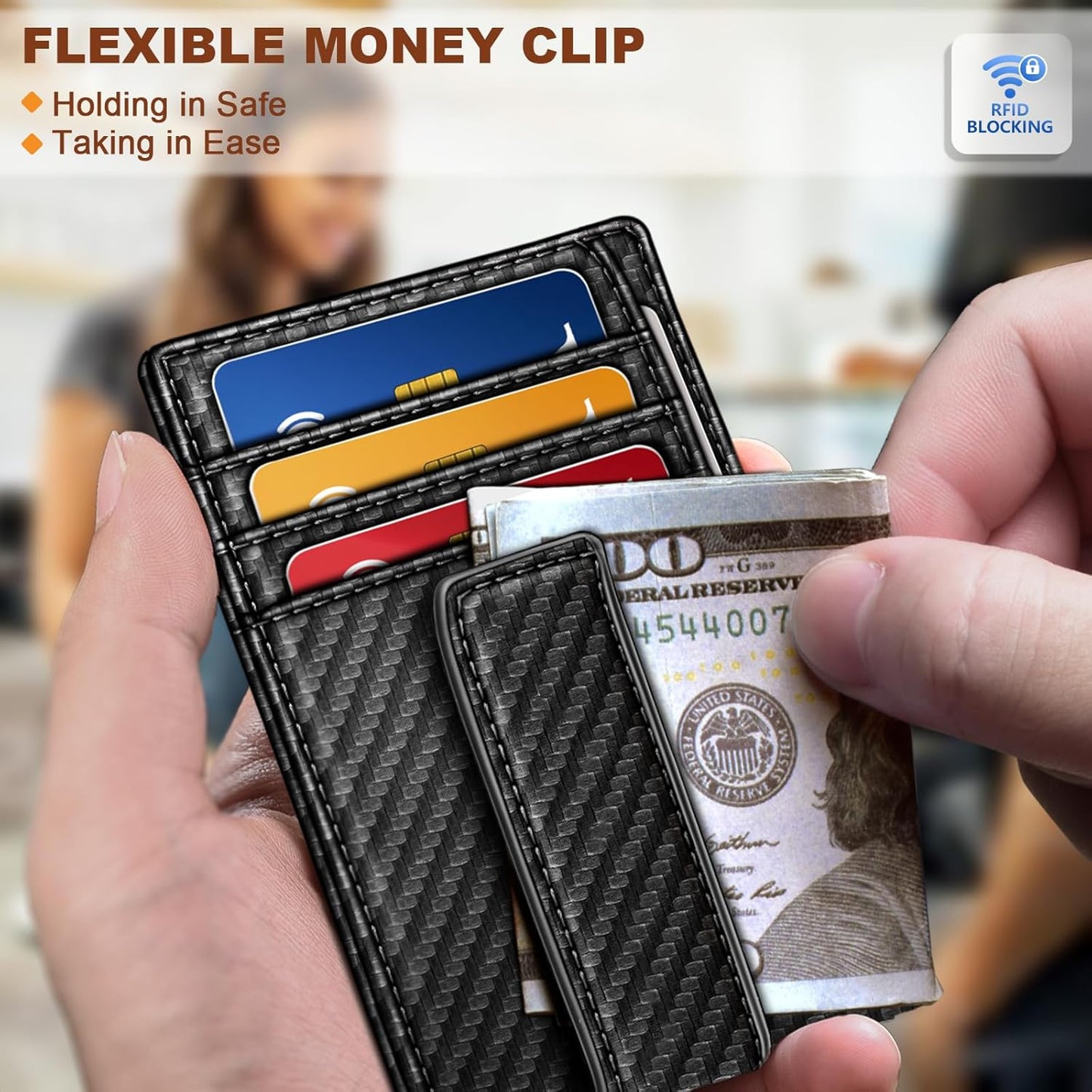 BULLIANT Men Wallet,Slim Leather Wallet Money Clip Card Hodler For Men Gift 8 Cards RFID Blocking