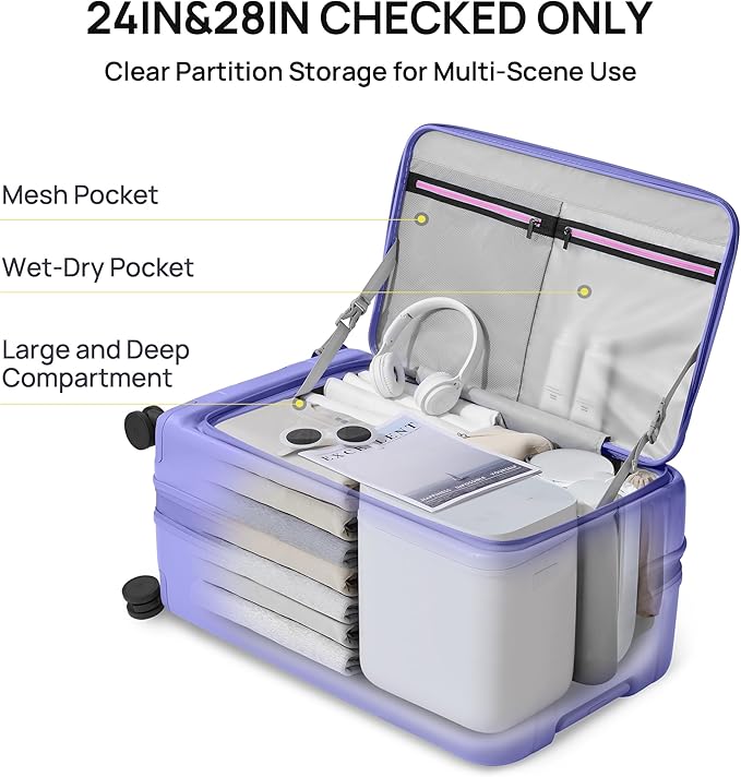 NINETYGO Medium Checked Luggage 24 Inch, Top Opening Luggage Checking In Luggage, Expandable, PC Hard Shell, Larger Capacity Checked, TSA Lock, 360° Spinner Wheels (Pink)