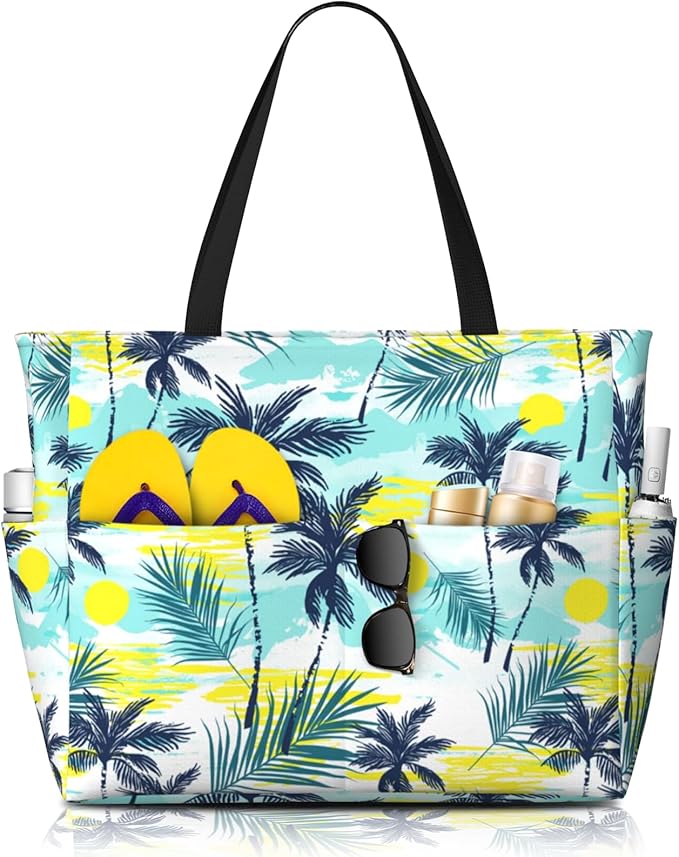 Beach Bag Tote Bags Waterproof Sandproof for Women Large Beach Tote Bag Foldable with Pockets for Weekend Vacation
