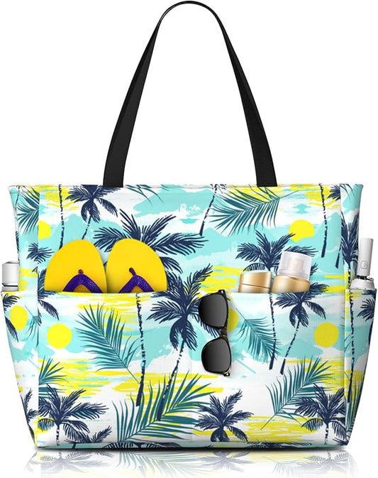 Beach Bag Tote Bags Waterproof Sandproof for Women Large Beach Tote Bag Foldable with Pockets for Weekend Vacation