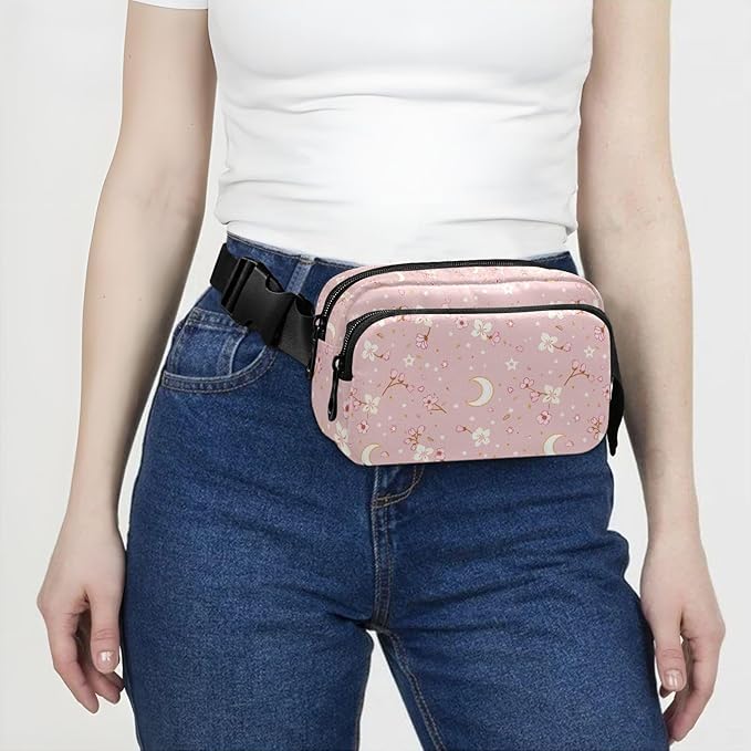 Cherry Blossom Moon Fanny Pack for Women Men Water Resistant Fashion Waist Packs with Adjustable Strap Belt Bag for Travel Workout Jogging Hiking 21219010