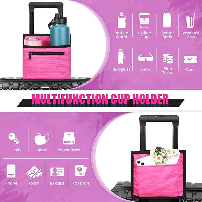 Luggage Travel Cup Holder Attachment for Suitcase Drink Carrier Caddy, Coffee Mug and Tumblers, Traveler Carry on Hands Free Accessory- Gifts for Flight Attendants Travelers Accessories