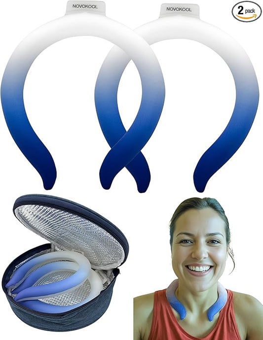 2 Pack Neck Cooling Tube with Insulated Bag - Reusable Ice Ring Neck Cooler Indoor Outdoor - Wearable Cooling Ring - Relief for Summer and Hot Flashes - Ice Ring Freezes Under 64℉(2 Blue Gradient)