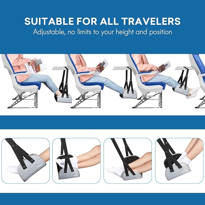 2 Pack Foot Hammock for Plane Travel with Comfortable No Clashing Base, Portable Foot Rest Made with Premium Memory Foam, Airplane Footrest Travel Essentials to Relax Your Feet