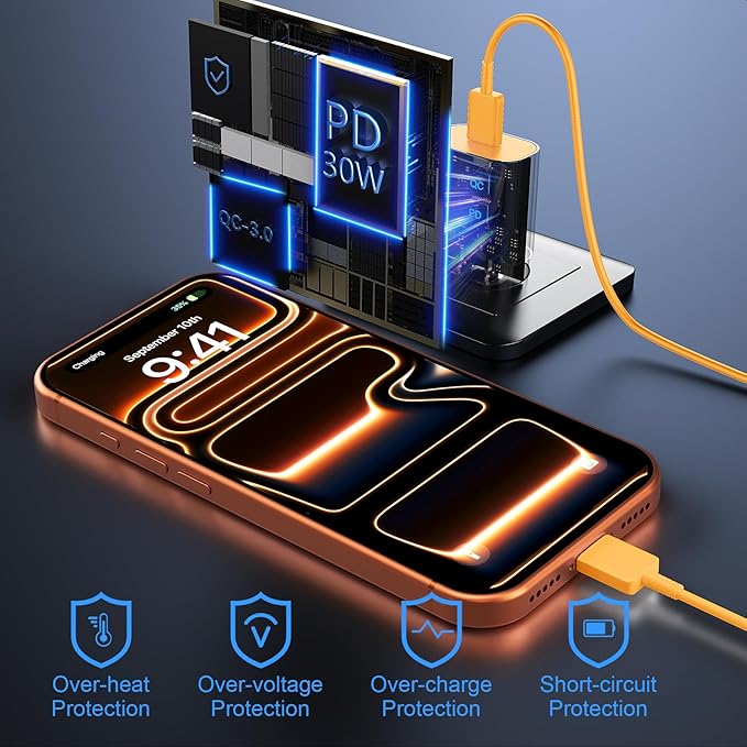 iPhone 16 15 17 Pro Max Charger 30W Type C Chargers USB C Fast Charger Block iPhone 16 Chargers Fast Charging with 10FT C Charging Cable for iPhone 17/17 Pro Max/16/16 Pro Max/15/15 Pro/iPad/Samsung