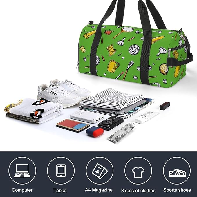 Golf Element Sport Gym Bag for Men Women Cartoon Ball Travel Duffel Bag with Wet Pocket Shoes Compartment Carry on Pack for Workout Overnight Weekend Trip