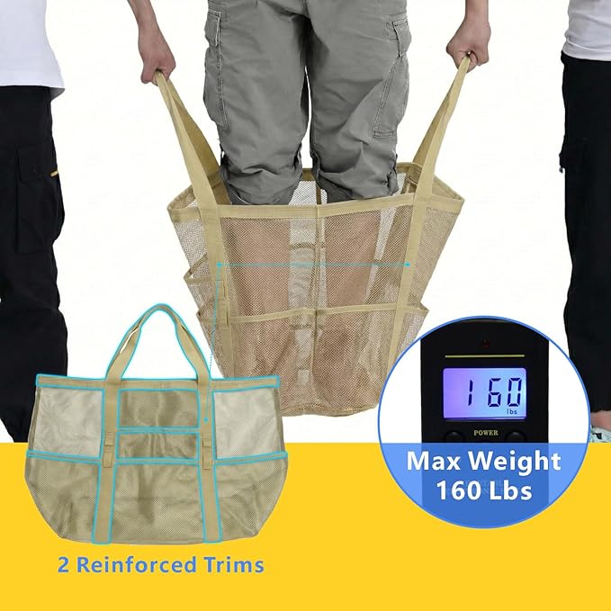 F-color Mesh Beach Bag Family - Large Tote Bag 9 Pockets for Swim Pool Toys Cruise Beach Vacation Essentials