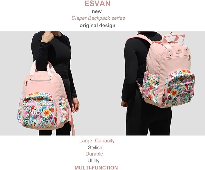 Diaper Bag Backpack, Large Capacity Multifunction Baby Essentials Fashion Travel Pack Linen Canvas office Laptop Bag (Corduroy A Pink Flower)